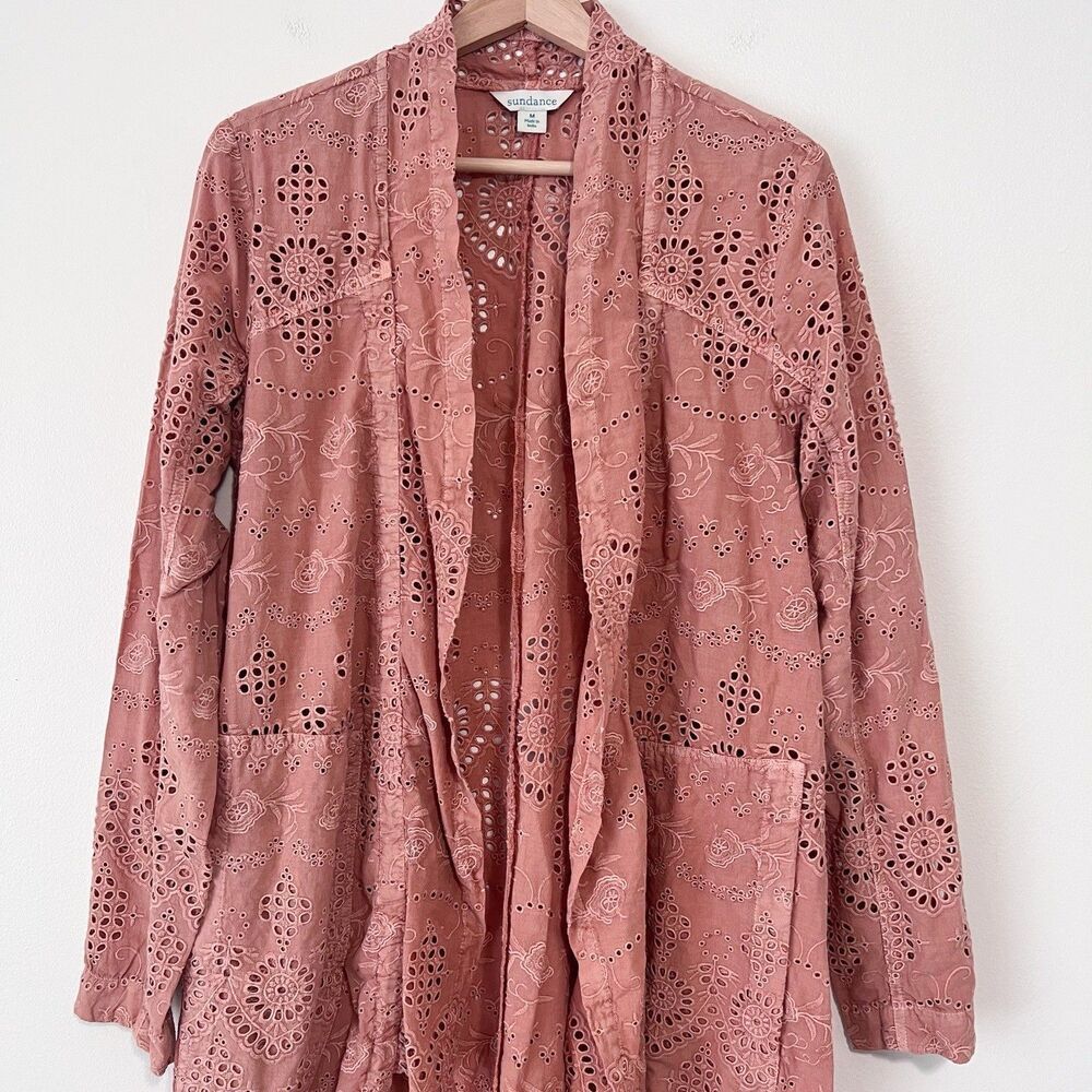 SUNDANCE Moonlight Eyelet Lace Jacket Terracotta Boho Open Front Size M - Picture 3 of 9
